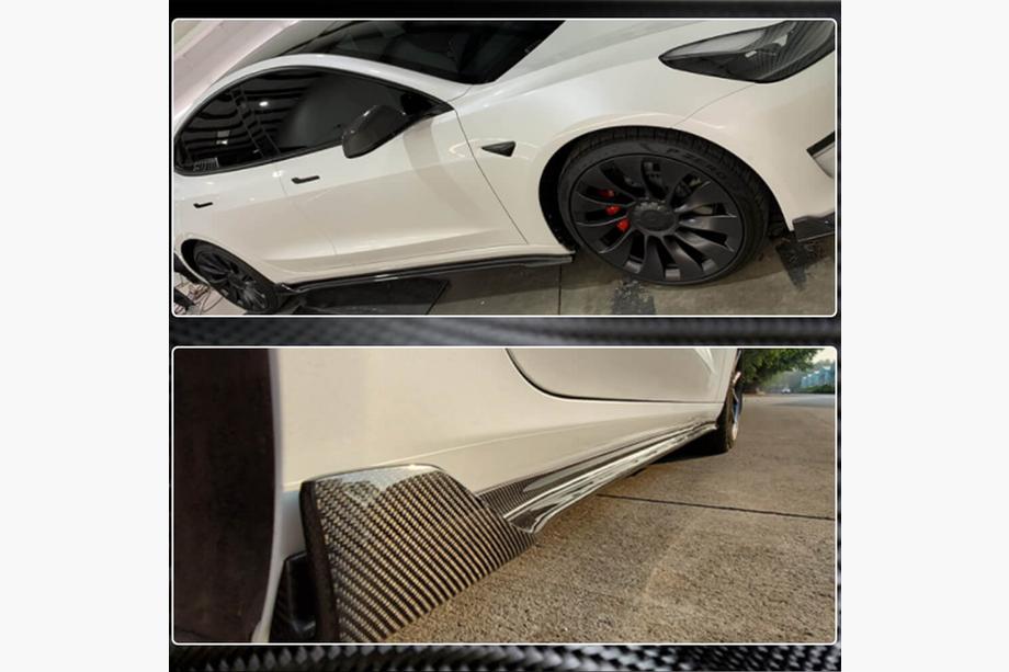 Tesla Model 3 2017- гг. Карбоновые накладки на пороги V2 (2016-2022) Фото 5