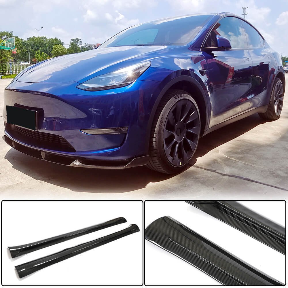 Накладки на пороги V2 (2020-2025, Карбон) для Tesla Model Y 2020- рр