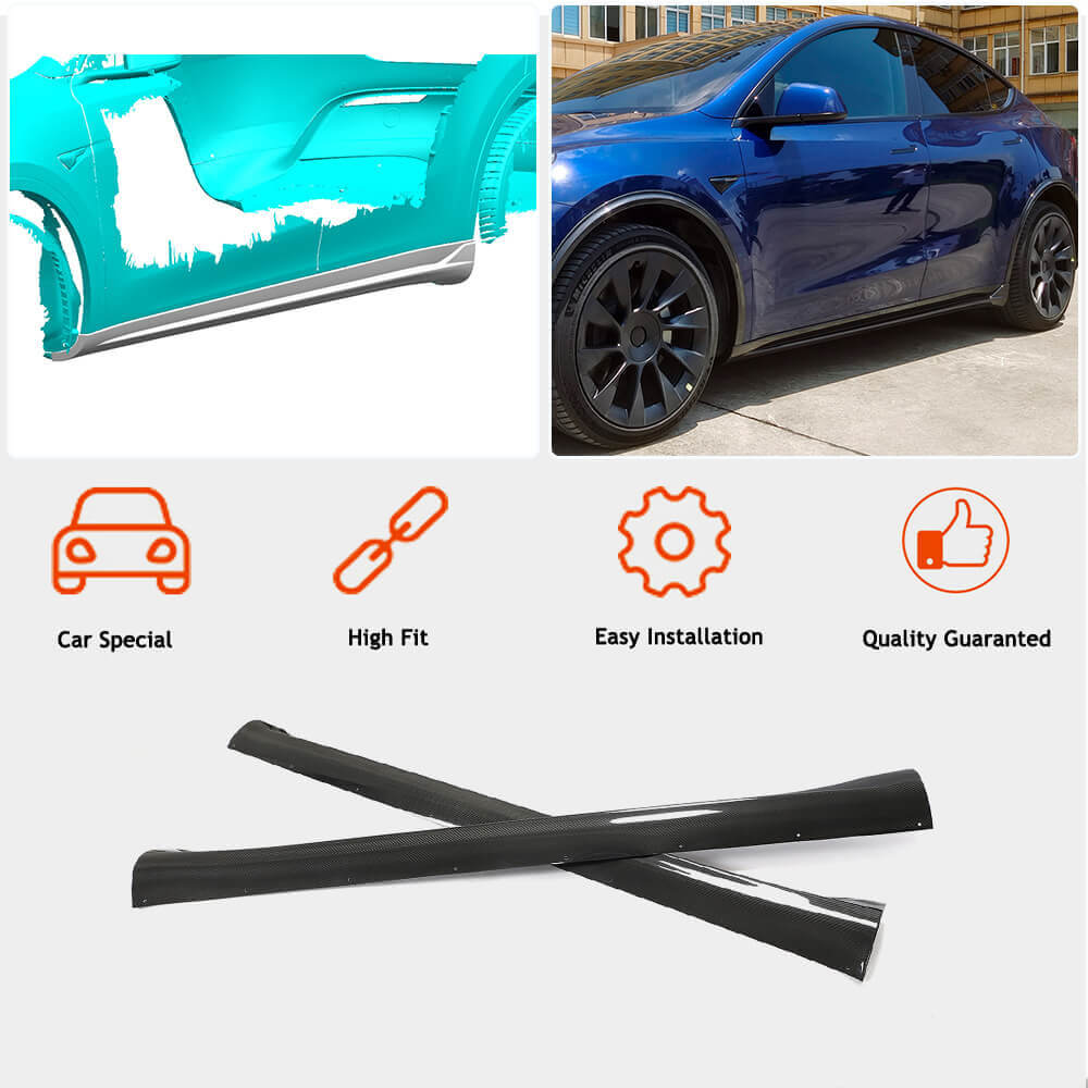 Накладки на пороги V2 (2020-2025, Карбон) для Tesla Model Y 2020- рр - фото 2