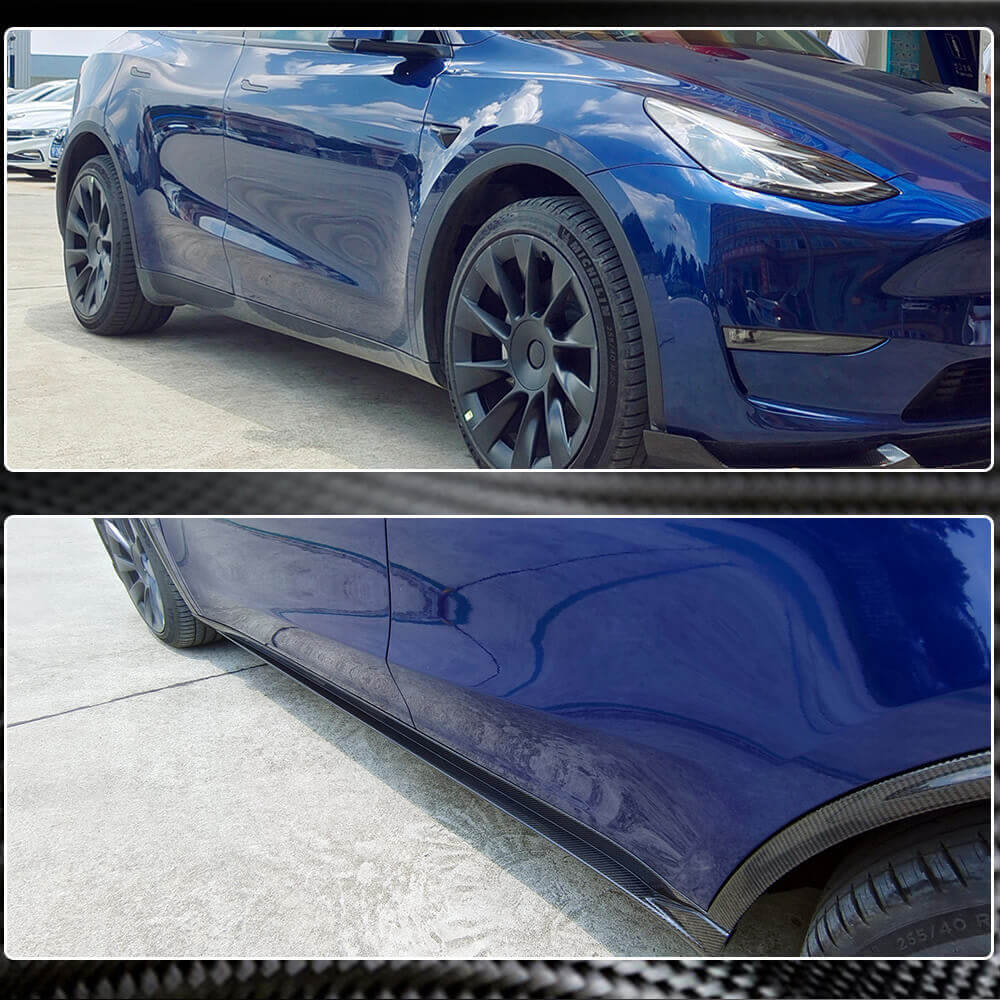 Накладки на пороги V2 (2020-2025, Карбон) для Tesla Model Y 2020- рр - фото 4