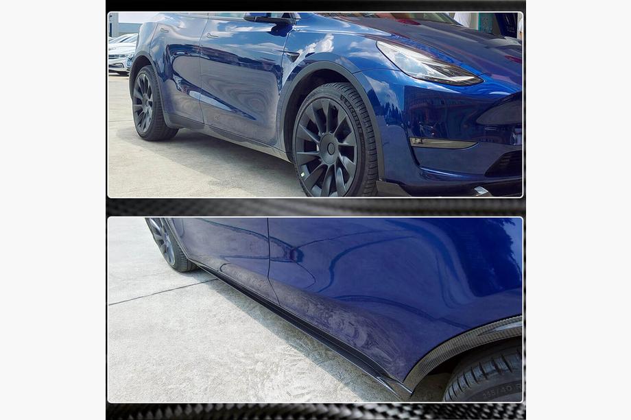 Tesla Model Y 2020- гг. Накладки на пороги V2 (2020-2025, Карбон) Фото 4