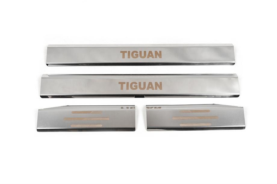 Volkswagen Tiguan 2007-2016 гг. Накладки на внутренние пороги Carmos из нержавеющей стали (4 шт.) Фото 2