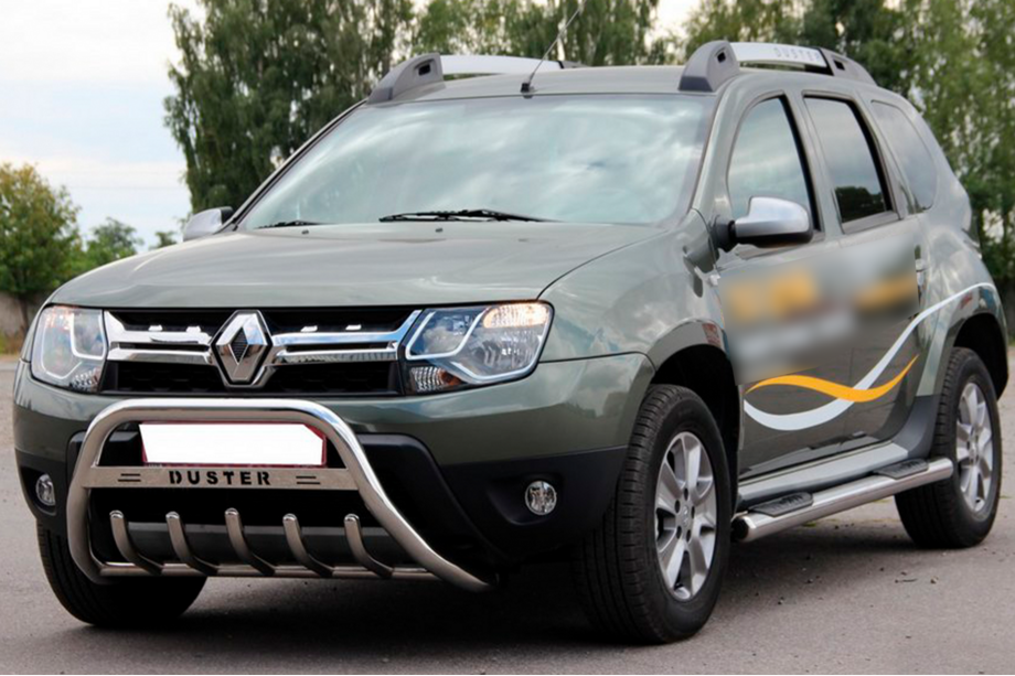Renault Duster 2008-2017 гг. Боковые трубы с вставками (2 шт., нержавейка) Image