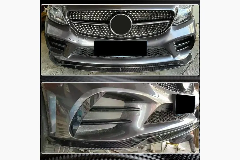 Mercedes C-class W205 2014-2021 гг. Накладка на Передний Бампер Lip (2019-2021, Карбон) Фото 4