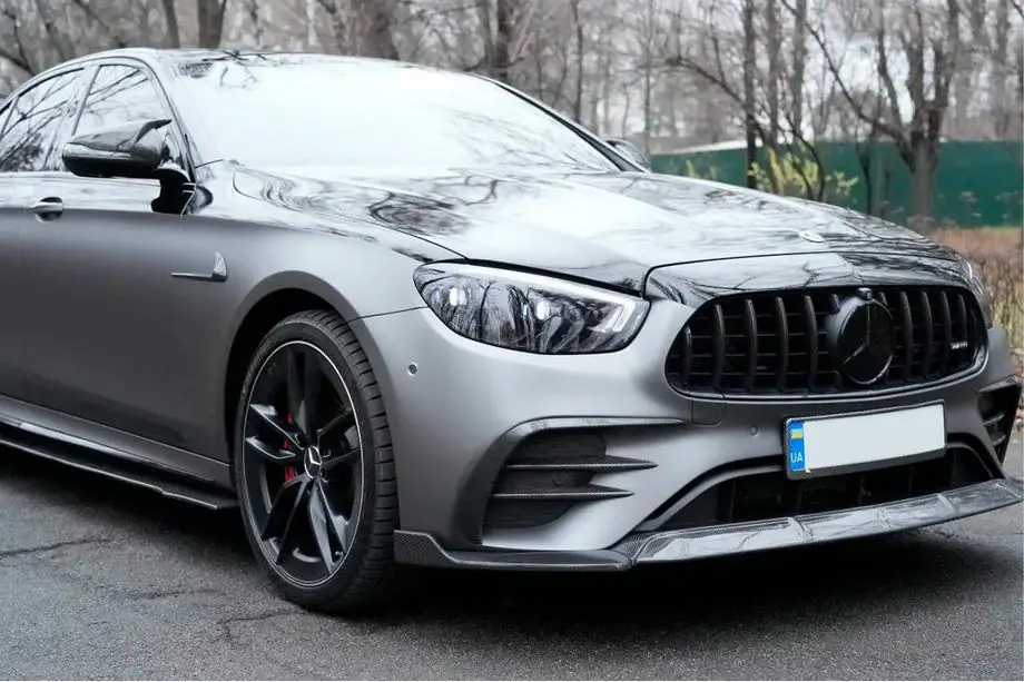 Mercedes E-class W213 2016-2023 гг. Накладка на передний бампер Lip (для AMG-Line 2020-2023, Карбон) Фото 2