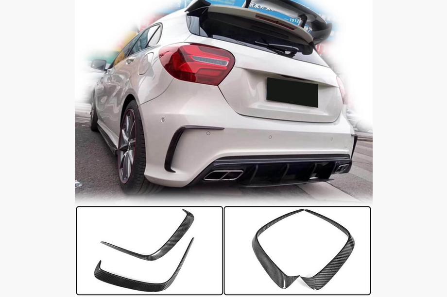 Mercedes A-сlass W176 2012-2018 гг. Накладка на задний бампер (для AMG-Line HB, Карбон) Image