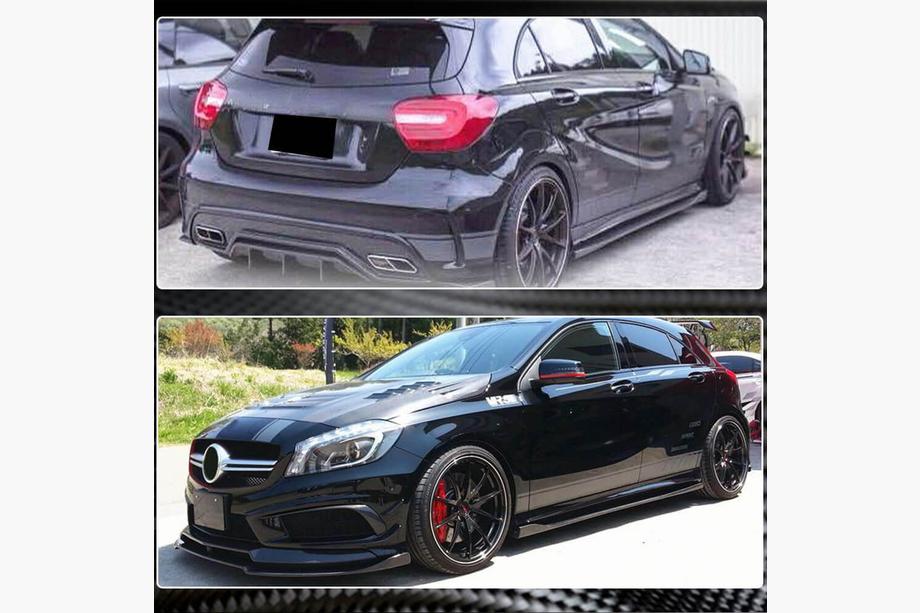 Mercedes A-class W176 2012-2018 гг. Боковые Пороги V4 (Карбон) Фото 3