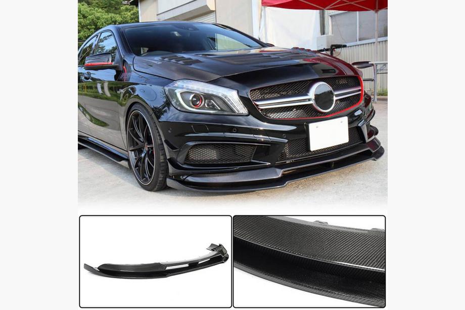 Mercedes A-сlass W176 Накладка на передний бампер Lip V2 (для AMG-Line/A45 AMG HB 2013-2015, Карбон) Image