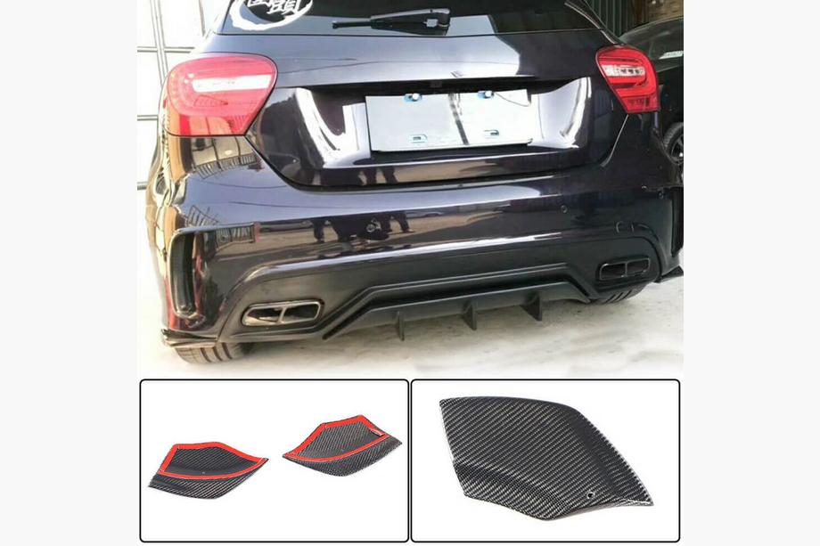 Mercedes A-сlass W176 2012-2018 гг. Накладки Flap на задний бампер (для AMG-Line / A45 AMG HB, Карбон) Image