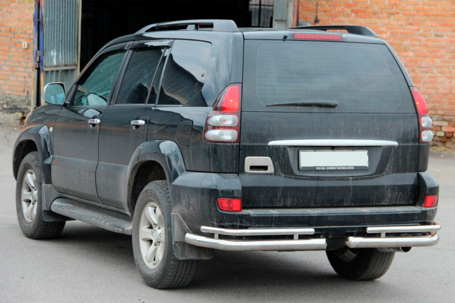 Toyota Land Cruiser Prado 120 2002-2009 гг. Задние двойные уголки AK003-1 (2 шт., нержавейка) Image