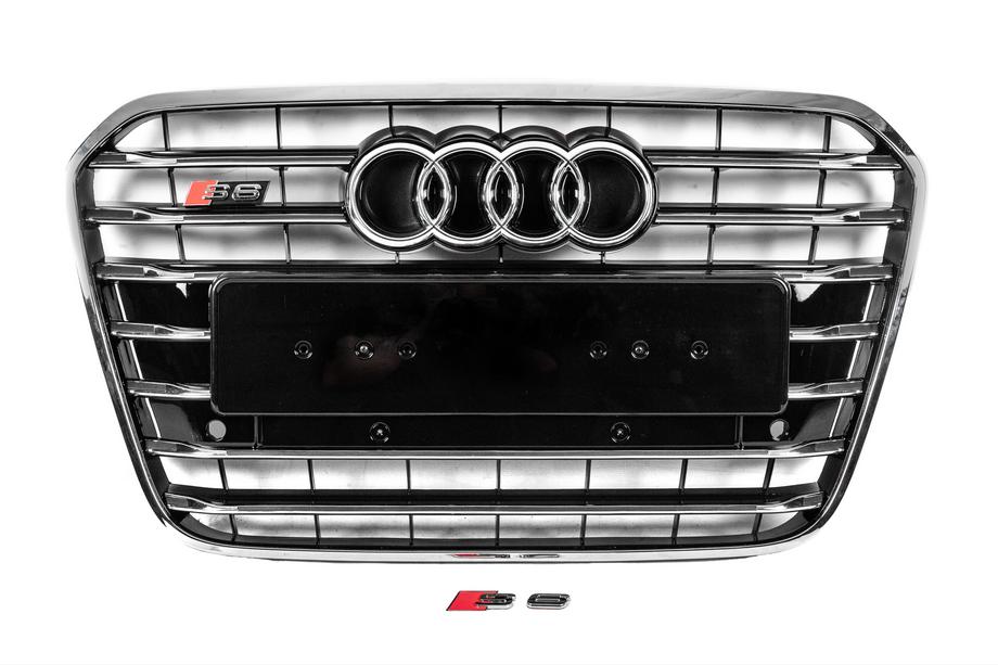 Audi A6 C7 2011-2017 гг. Передняя черная решетка с хромированной рамкой S-style (2011-2014) Фото 1