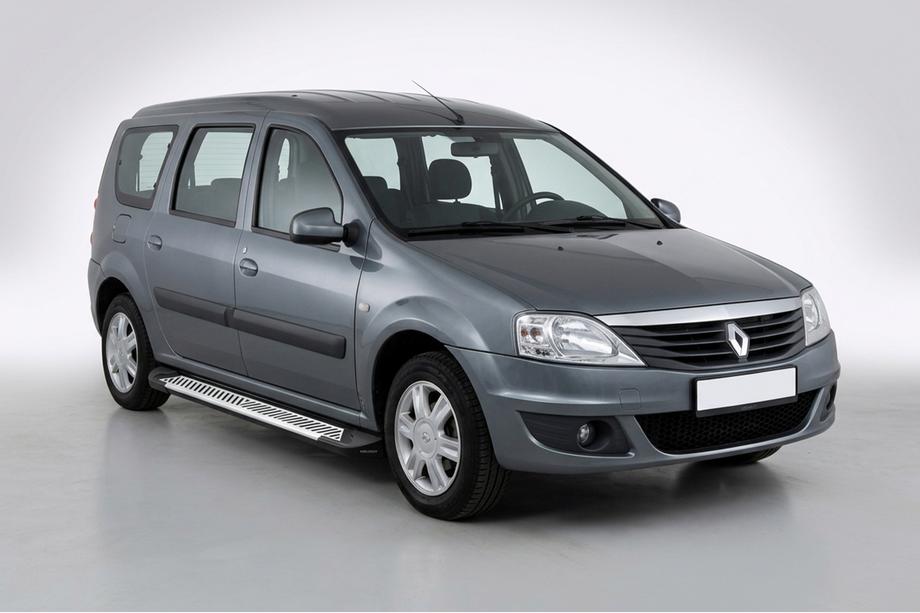 Renault Logan MCV 2005-2013 гг. Боковые Подножки Line (2 шт., Алюминий) Image