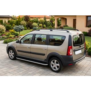 Боковые Подножки Tayga Grey (2 шт., Алюминий) Renault Logan MCV 2005-2013 гг. фото 1