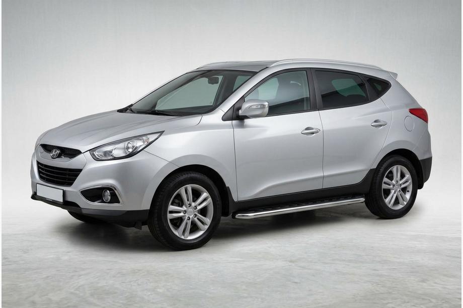 Hyundai IX-35 2010-2015 гг. Боковые Подножки Maydos V1 (2 шт., Алюминий и Нержавейка) Image