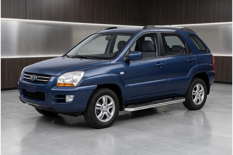 Kia Sportage 2004-2010 гг. Боковые Подножки Maydos V1 (2 шт., Алюминий и Нержавейка) Image