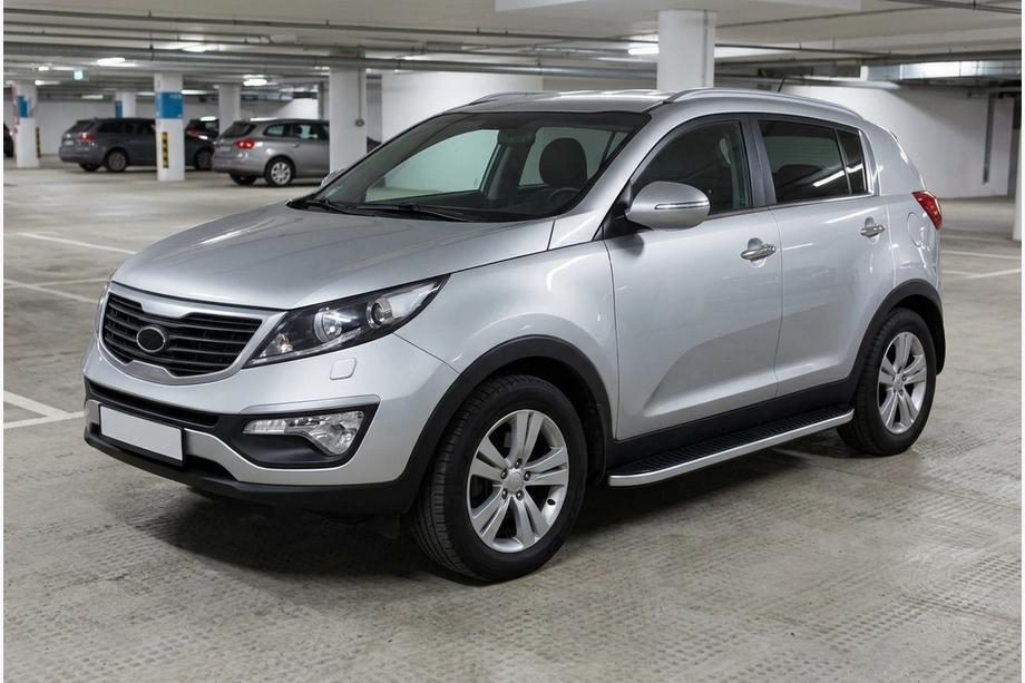Kia Sportage 2010-2015 гг. Боковые Подножки Tayga Grey (2 шт., Алюминий) Фото 1