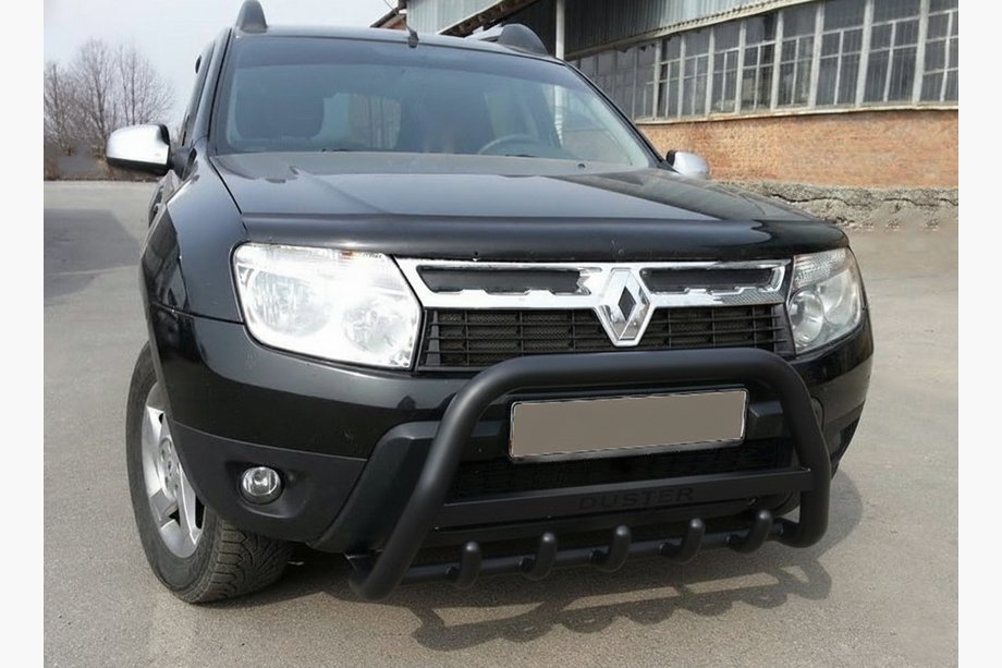 Renault Duster 2008–2017 гг. Кенгурятник с надписью WT004 Черный (нержавейка) Фото 1