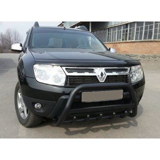 Кенгурятник с надписью WT004 Черный (нержавейка) Dacia Duster 2008-2018 гг. фото 1