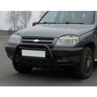 Кенгурятник WT004 Черный (Нержавейка) Chevrolet Niva 1998-2020 гг. фото 1