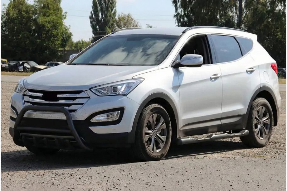 Hyundai Santa Fe 3 2012-2018 гг. Передняя дуга WT003 Черная (нерж. сталь) Image
