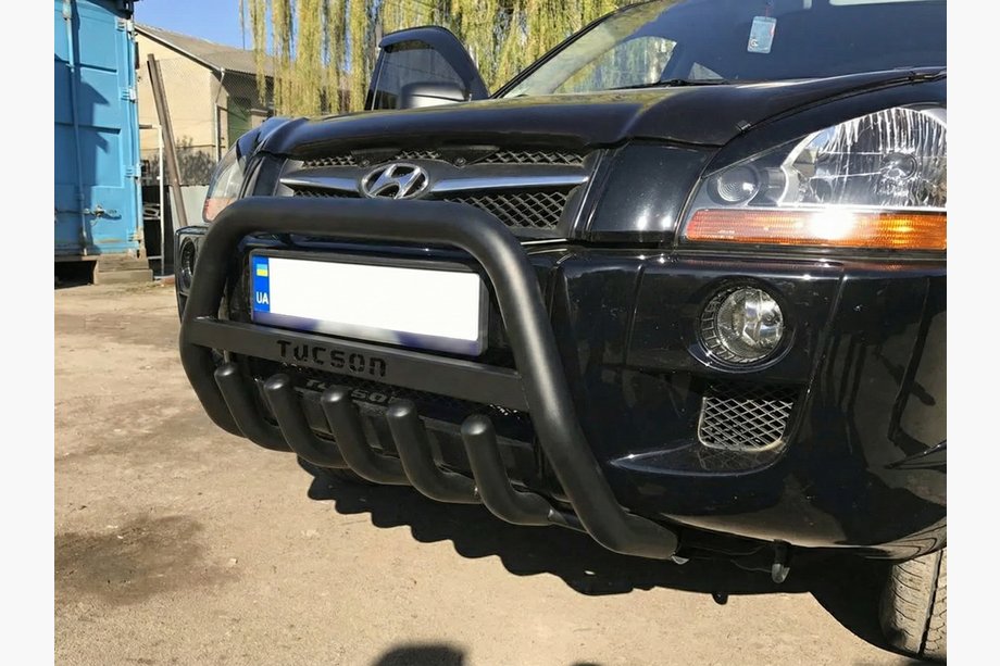 Hyundai Tucson JM 2004- гг. Кенгурятник WT004 Черный (Нержавейка) Image