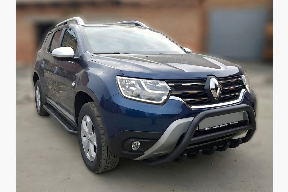 Dacia Duster 2018-2024 гг. Кенгурятник без надписи WT003 Черный (нерж.) Фото 1