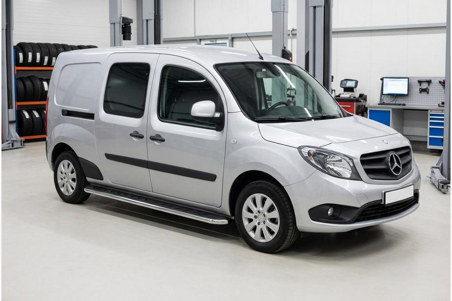 Mercedes Citan 2013-2021 гг. Боковые Подножки Maydos V1 (2 шт., Алюминий и Нержавейка) Image