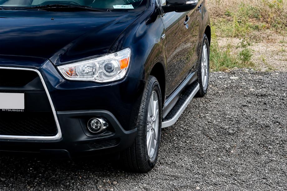 Mitsubishi Outlander 2006-2012 гг. Боковые Подножки Tayga Grey (2 шт., Алюминий) Фото 1