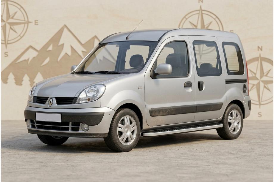 Renault Kangoo 1998-2008 гг. Боковые Подножки Tayga Grey (2 шт., Алюминий) Image
