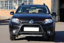 Renault Sandero 2013-2022 гг. Передняя дуга WT006 Black (нерж.) фото 2