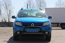 Renault Sandero 2013-2022 гг. Передняя дуга WT006 Black (нерж.) фото 1