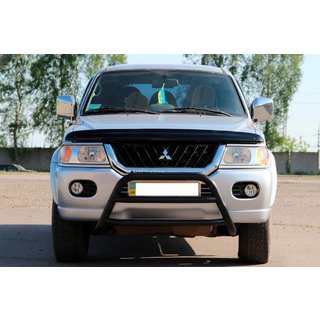 Кенгурятник WT022 Black (нерж) Mitsubishi Pajero Sport 1996-2007 гг. фото 1