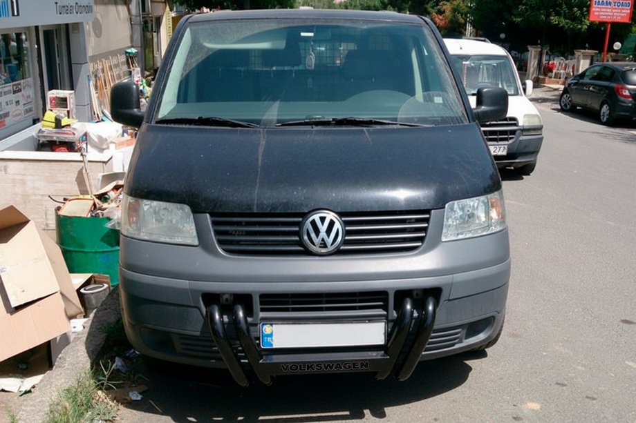 Volkswagen T5 Transporter 2003-2010 гг. Кенгурятник ST006-04 ноздри Black (нерж) Фото 3