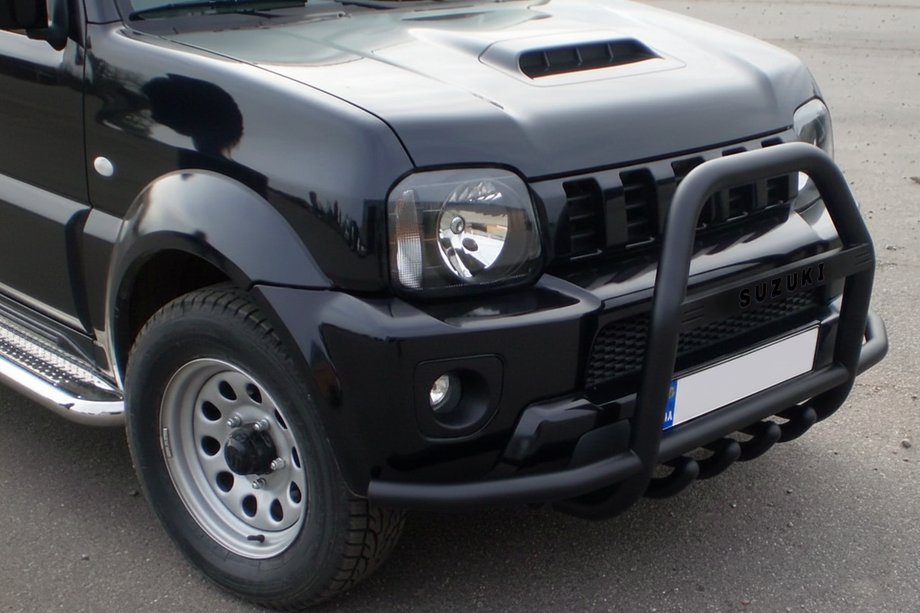 Suzuki Jimny 1998-2018 гг. Кенгурятник QT007-Exclusive Black (с надписью, нерж.) Фото 4
