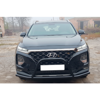 Кенгурятник вусатий WT006 Black (нерж) Hyundai Santa Fe 4 2018-2023 гг. фото 2