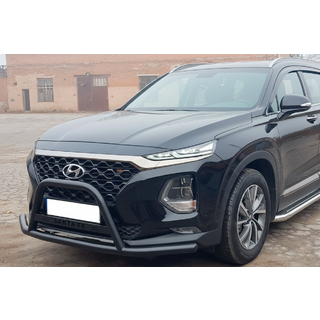 Кенгурятник вусатий WT006 Black (нерж) Hyundai Santa Fe 4 2018-2023 гг. фото 1