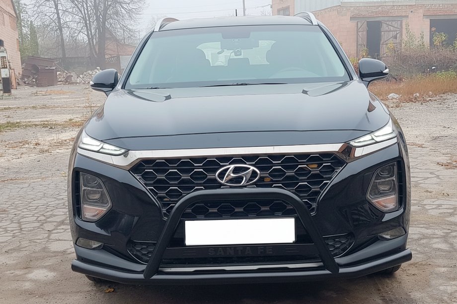 Hyundai Santa Fe 4 2018-2023 гг. Кенгурятник вусатий WT006 Black (нерж) Фото 2