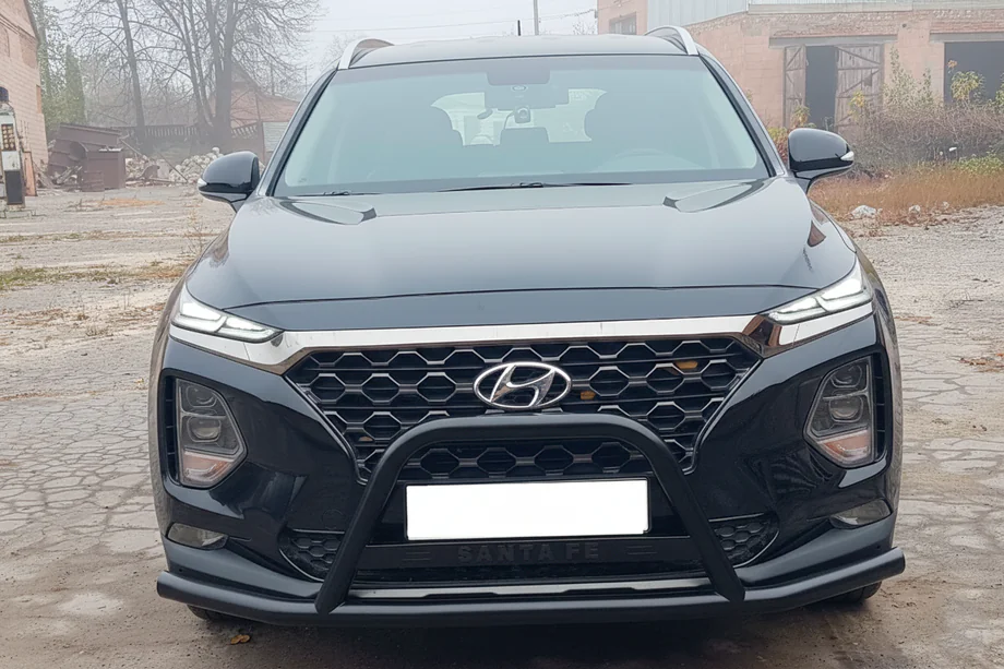 Hyundai Santa Fe 4 2018-2023 гг. Кенгурятник вусатий WT006 Black (нерж) Фото 2