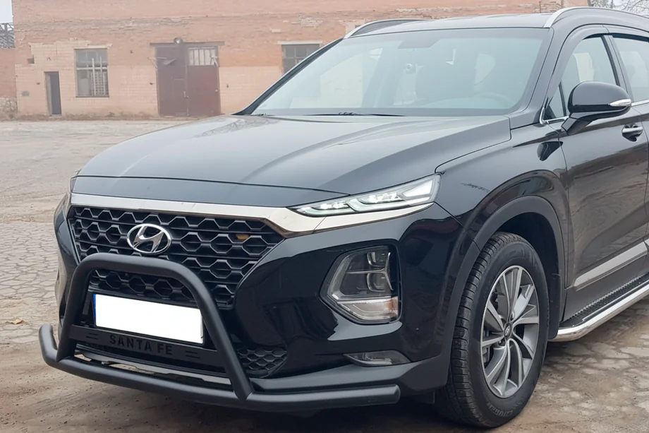 Hyundai Santa Fe 4 2018-2023 гг. Кенгурятник вусатий WT006 Black (нерж) Фото 1