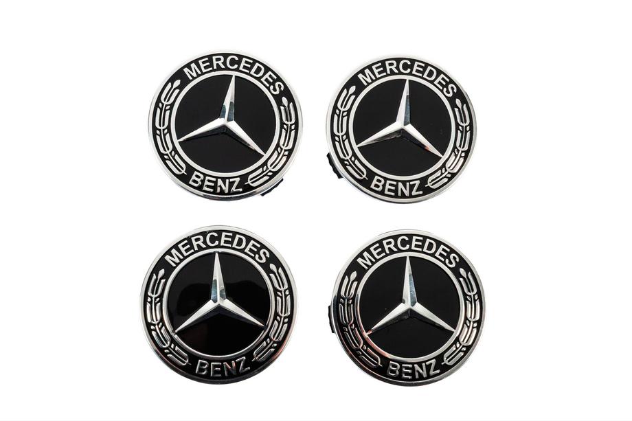 Mercedes-Benz Колпачки на диски 71/75 мм без кольца (набор 4 шт, черные V5) Фото 1