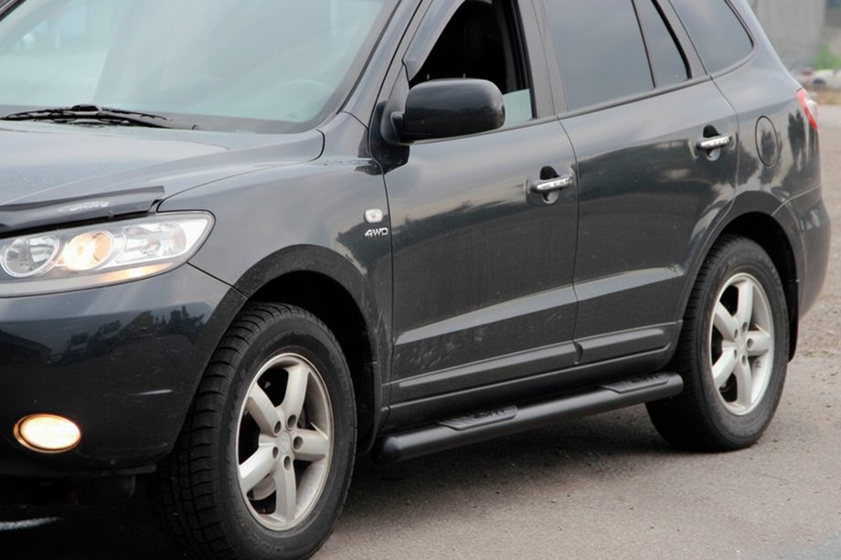 Hyundai Santa Fe 2 2006-2012 гг. Боковые трубы B3 Black (2 шт., нерж. сталь) Фото 1