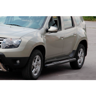 Боковые трубы с вставками Black (2 шт., нержавейка) Renault Duster 2008-2017 гг. фото 2