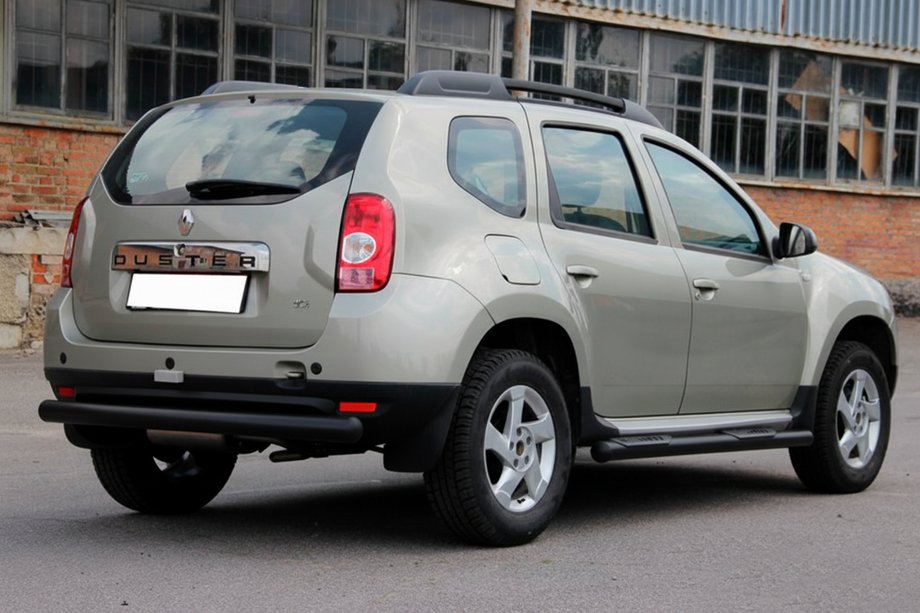 Renault Duster 2008–2017 гг. Боковые трубы с вставками Black (2 шт., нержавейка) Фото 3
