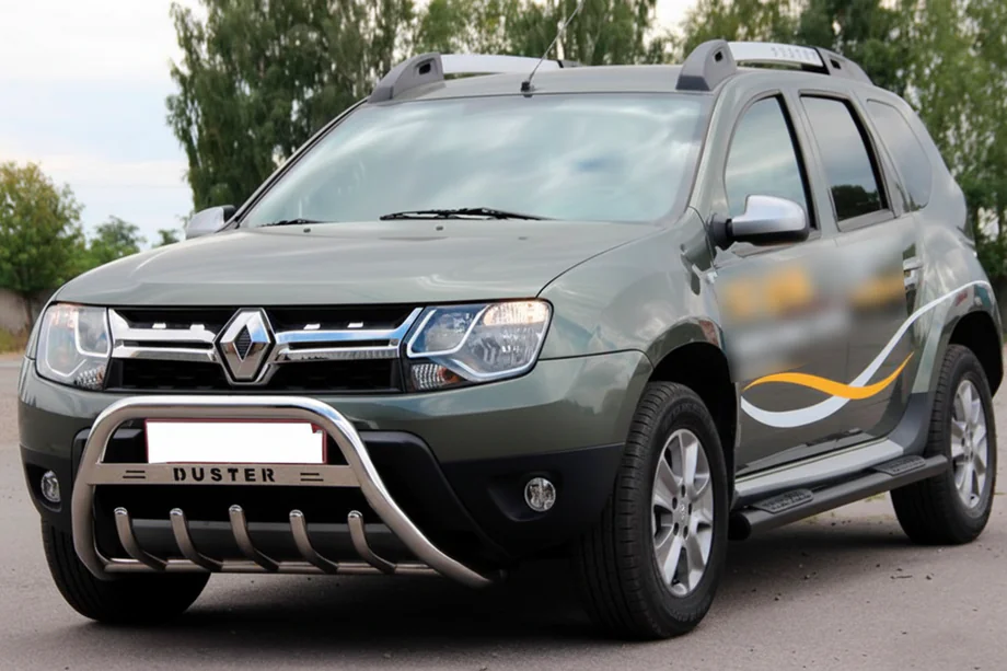 Dacia Duster 2008-2018 гг. Боковые трубы с вставками Black (2 шт., нерж. сталь) Фото 4