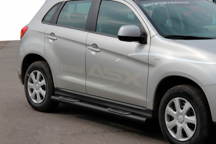 Mitsubishi ASX 2010-2023 гг. Боковые трубы BB002 Черные (2 шт., Нержавейка) Фото 1
