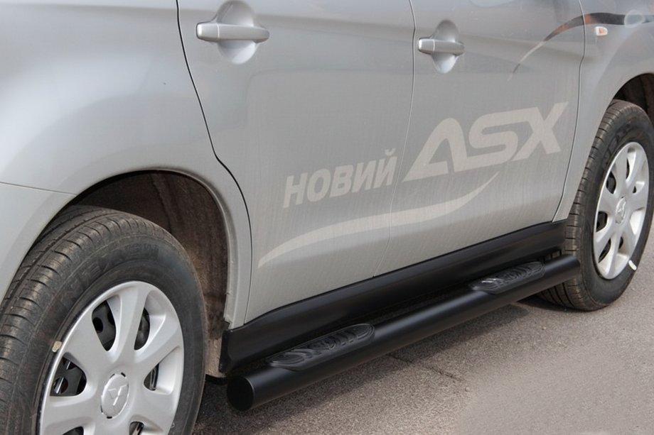 Mitsubishi ASX 2010-2023 гг. Боковые трубы BB002 Черные (2 шт., Нержавейка) Фото 4