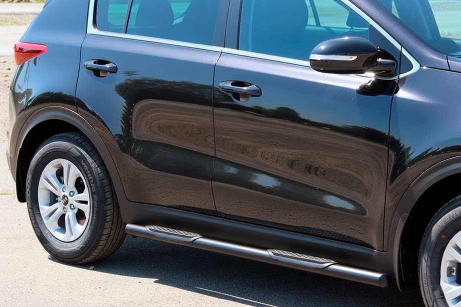 Kia Sportage 2015-2021 гг. Боковые Трубы BB002 Черные (2 шт., Нержавейка) Фото 1