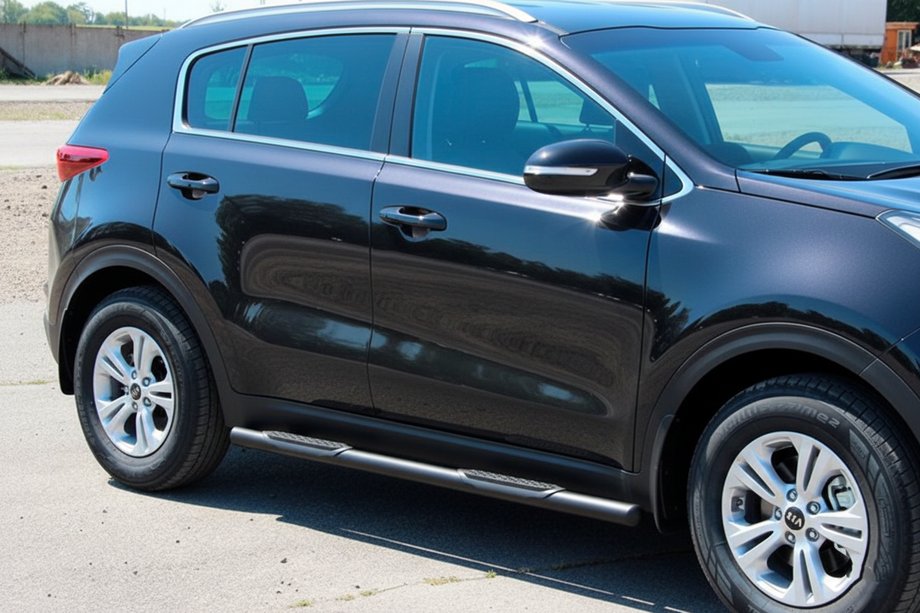 Kia Sportage 2015-2021 гг. Боковые Трубы BB002 Черные (2 шт., Нержавейка) Фото 5
