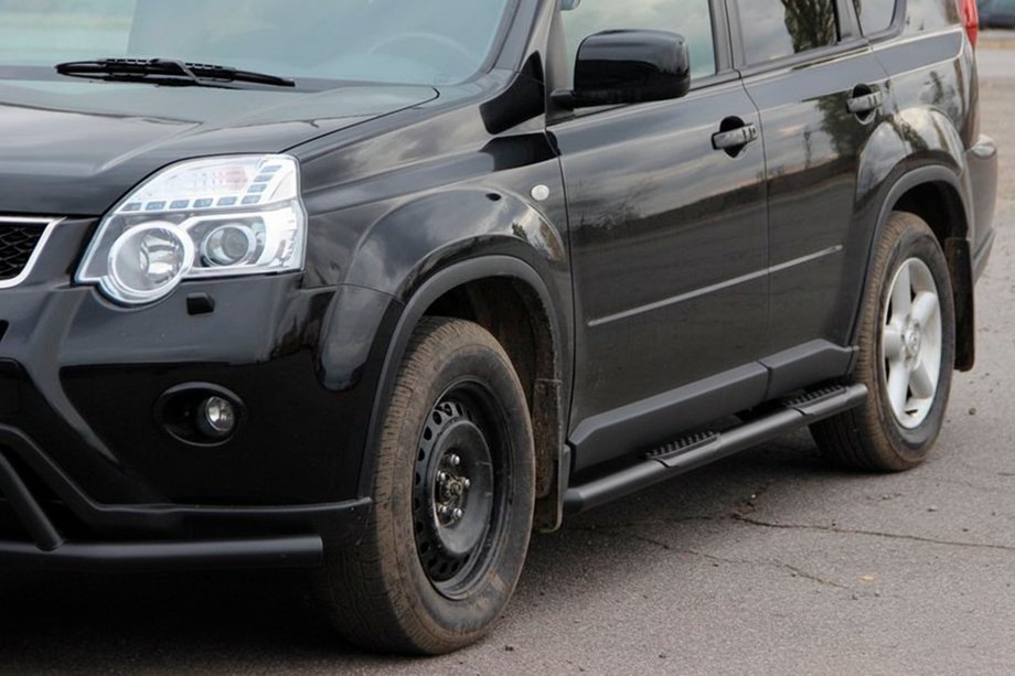 Nissan X-trail T31 2007-2014 гг. Боковые Трубы BB002 Черные (2 шт., Нержавейка) Фото 2