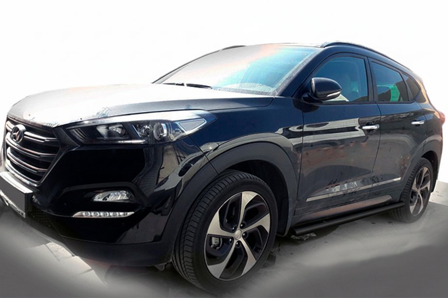 Hyundai Tucson TL 2016-2021 гг. Боковые трубы Black (2 шт., нержавейка) Фото 2